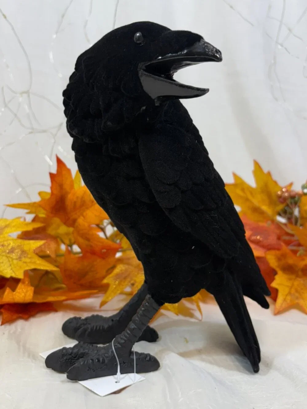 Halloween Resin Black Standing Crow Raven Figure Decor Prop Spooky Flocked 8